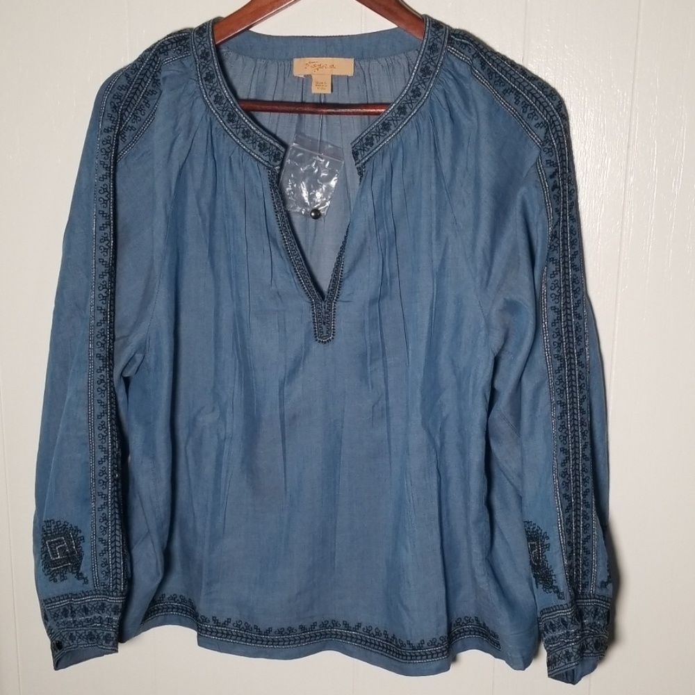 Kyra Embroidered Denim Top